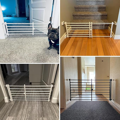 Malier Indoor Dog Gate with Door, 34-55" Extra Wide Full Metal Pet Gate Short Dog Gate for Stairs, Pressure Mount 14'' Tall Small Puppy Low Gate Easy Step Over for Doorways