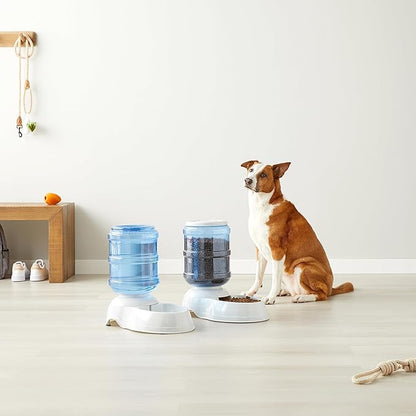 Amazon Basics Large Capacity Automatic Pet Water Dispenser and Gravity Feeder Set, Easy to Clean, 456.6fl.oz Food, 382.1fl.oz Water, Gray