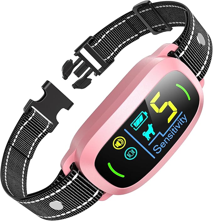 FAFAFROG Dog Bark Collar for Large Medium Small Dogs, Rechargeable Smart Bark Collar, Anti Barking Training Collar with 5 Adjustable Sensitivity Beep Vibration (Pink)