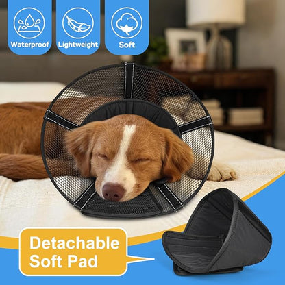 Dog Cone Collar to Stop Licking: Soft Mesh Recovery Collar After Surgery with Detachable Pad, Elizabeth Cone Alternative for Large Medium, Small Dogs, Normal Eating and Drinking (XL, Jet Black)