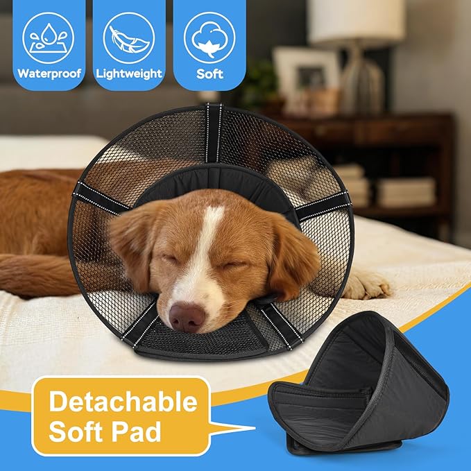 Dog Cone Collar After Surgery to Stop Licking: Soft Mesh Recovery Collar with Detachable Pad, Elizabeth Cone Alternative for Large Medium, Small Dogs, Normal Eating and Drinking (L)