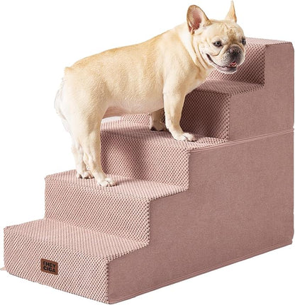 EHEYCIGA Dog Stairs for Bed 25" H, 5-Step Extra Wide Dog Steps for High Bed, Pet Steps for Small Dogs and Cats, Non-Slip Balanced Pet Ramp Indoor, Pink