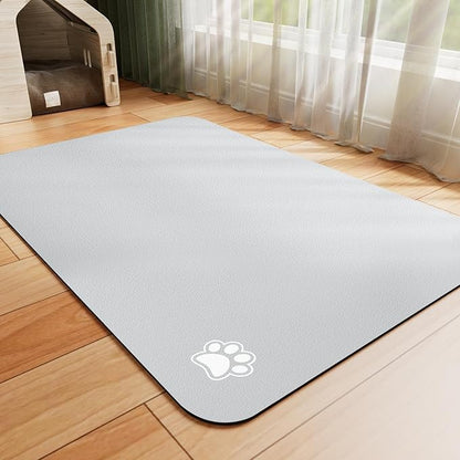 HotLive Dog Food Mat - Absorbent Cat Mat for Food and Water, No Stains Pet Feeding Bowl Mat, Easy to Clean Pet Placemats, Quick Dry Dog Water Dispenser Mat for Messy Drinkers | Paw Light Grey 24"x36"