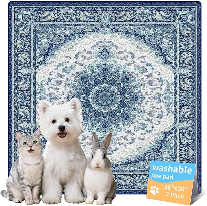 Washable Pee Pads for Dogs, Reusable Puppy Potty Training Pads, Ultra-Absorbent Thick Waterproof Leak-Proof Non-Slip Pads & Mat for Crate, Playpen, Floor, Whelping & Housebreaking , 2 Pack 36"x36"