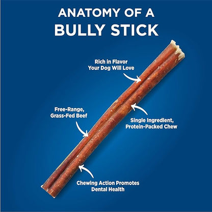 Barkworthies Odor-Free 12 Inch Bully Sticks - 3 Count (Pack of 1) - Protein-Packed, Easily Digestible, All-Natural Rawhide Alternative, Supports Dental Health
