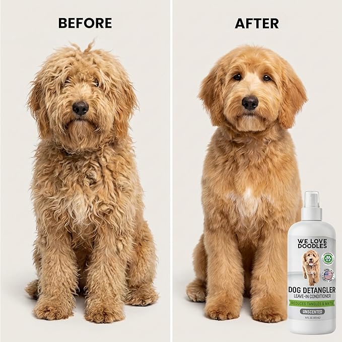 We Love Doodles Dog Detangler Spray - Leave-in Conditioner for Dogs - Dog Detangling Spray - Dematting Spray for Dogs - Tangle Remover - Made in The USA (Hypoallergenic Unscented)