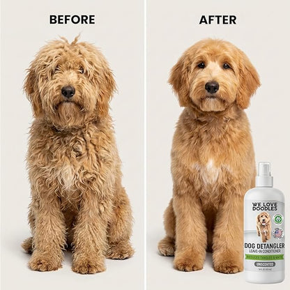 We Love Doodles Dog Detangler Spray - Leave-in Conditioner for Dogs - Dog Detangling Spray - Dematting Spray for Dogs - Tangle Remover - Made in The USA (Hypoallergenic Unscented)