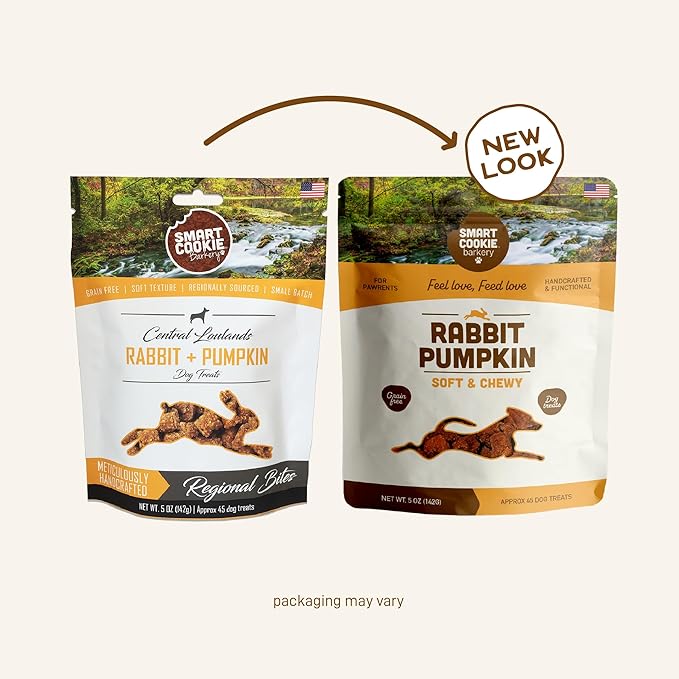 Smart Cookie All Natural Dog Treats - Rabbit & Pumpkin - Training Treats for Dogs & Puppies with Allergies, Sensitive Stomachs - Soft Dog Treats, Grain Free, Chewy, Human-Grade, Made in USA - 5oz Bag