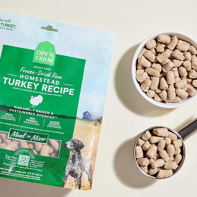 Open Farm, Freeze Dried Raw Dog Food, Morsels with 95% Meat, Organs & Bone, Organic Produce & Superfoods, Complete Meal or Freeze Dried Dog Food Topper, Turkey Recipe, 22oz Bag