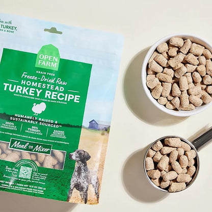 Open Farm, Freeze Dried Raw Dog Food, Morsels with 95% Meat, Organs & Bone, Organic Produce & Superfoods, Complete Meal or Freeze Dried Dog Food Topper, Turkey Recipe, 22oz Bag