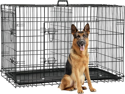 FDW Dog Crate 48-Inch Dog Cage Foldable Metal Kennel with Leakproof Tray Foldable Design Indoor Outdoor Use for XL Large Dogs,Dark Black