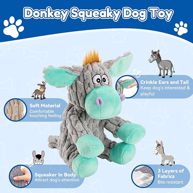 Dog Toys, Interactive Dog Squeaky Toys, Tough Crinkle Stuffed Animal Chew Toy for Small, Medium, Large Breeds, Plush Toy to Keep Them Busy, Pet Toys for Dogs