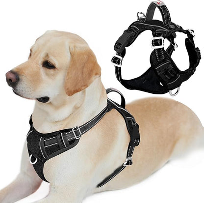 BARKBAY Dog Harness No Pull Oxford with ID Tag Pocket - Heavy Duty, Reflective, Easy Control for Large Dogs(Black Oxford,L)