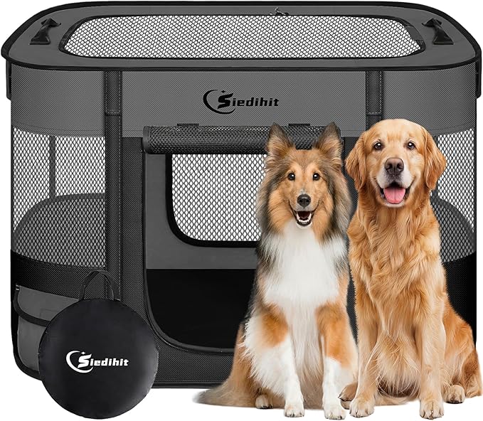Dog Playpen,Cat Pet Puppy Pen,Portable Playpens for Dogs Indoor Outdoor Travel Camping Use,Foldable Dog Kennel Tent Crate for Rabbit Small Animals with Carrying Case (Dark Grey, Large)