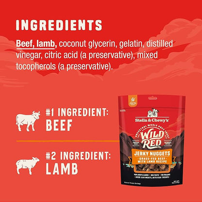 Stella & Chewy's Wild Red Jerky Nuggets - 90% Protein-Rich Beef & Lamb Dog Treats - Grain-Free Training Rewards for All Breeds - Made in USA - 6 oz Bag