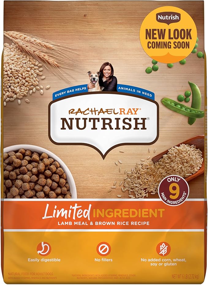 Rachael Ray Nutrish Limited Ingredient Diet Lamb Meal & Brown Rice Recipe, Lamb Meal & Rice, 6.00 Pound (Pack of 1) (Packaging Design May Vary)