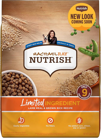 Rachael Ray Nutrish Limited Ingredient Diet Lamb Meal & Brown Rice Recipe, Lamb Meal & Rice, 6.00 Pound (Pack of 1) (Packaging Design May Vary)