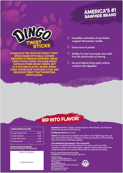 Dingo Twist Sticks Rawhide for Dogs,Made with Real Chicken,50 Count (Pack of 4)