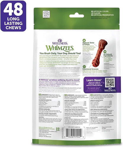 Whimzees Wellness Brushzees Dog Dental Treat, VOHC Accepted Chews, Freshens Breath, Extra-Small Size, 12.7 oz Bag, 48 Count