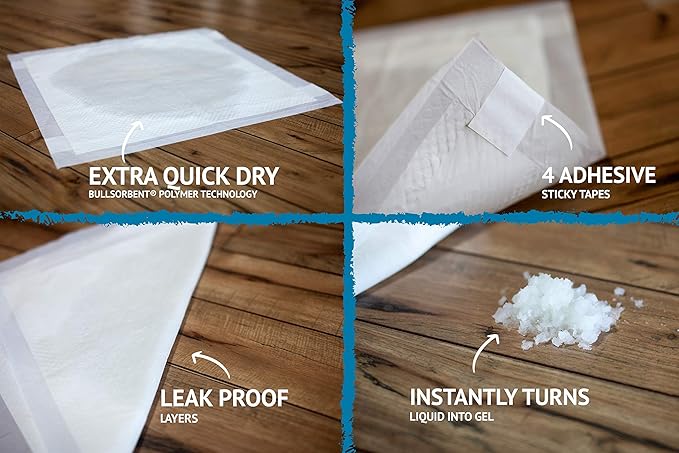 Puppy Pee Pads with Adhesive Sticky Tape (24x24) Large Premium Dog Pads - 6 Layer Dog Training Pads and Pet Wee Pads with Quick-Dry Bullsorbent Tech (300-Count, White)