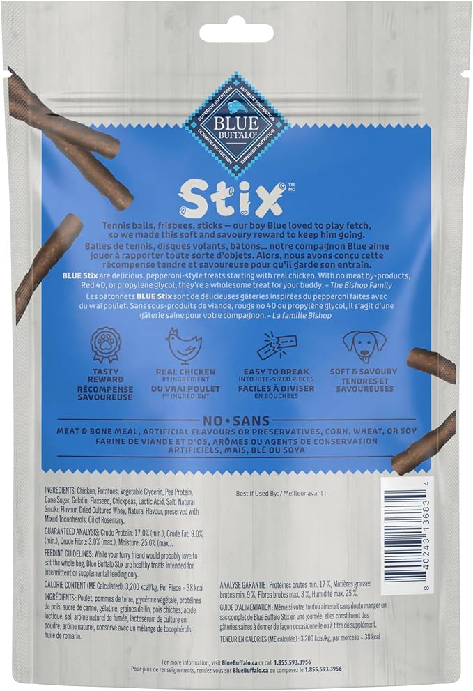 Blue Buffalo Stix Natural Soft-Moist Dog Treats Chicken Recipe 6-oz Bag