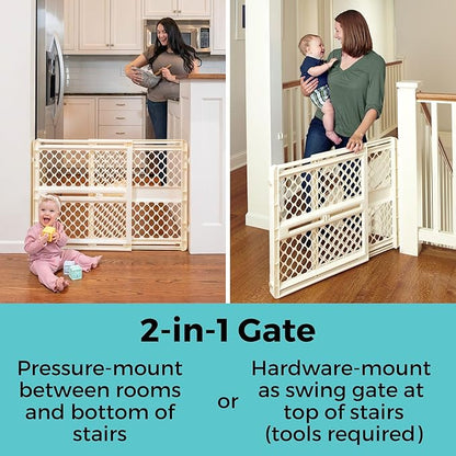 Toddleroo by North States - Supergate Ergo Baby Gate: Plastic Baby Gate for Stairs & Doorways - Adjustable Indoor Safety Gate - Made in USA - 26 to 42 Inches Wide - 26 Inches Tall - Ivory
