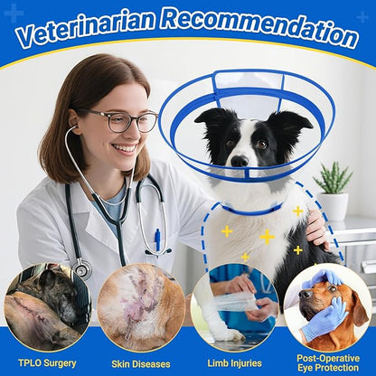 Dog Cone to Stop Licking, Clear Recovery Collar with Detachable Zipper, Sturdy Elizabethan Collar for Large Medium Small Dogs, Soft Adjustable Cone After Surgery Patented, Blue L