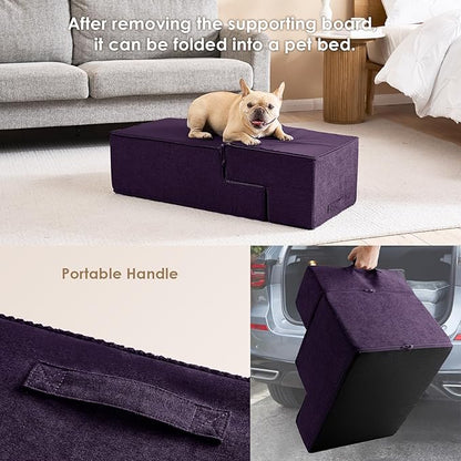 EHEYCIGA Dog Stairs for Bed 20" H, 4-Step Extra Wide Dog Steps for High Bed, Pet Steps for Small Dogs and Cats, Non-Slip Balanced Pet Ramp Indoor, Purple