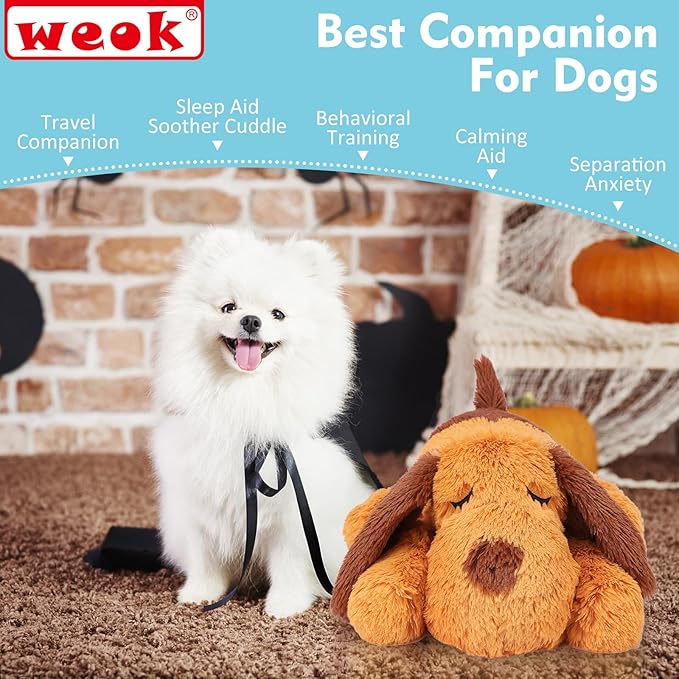 WEOK Heartbeat Puppy Toy, Comfort Cuddler Pillow, Dog Anxiety Relief Calming Aid,Heartbeat Stuffed Toy for Dogs,Puppy Heartbeat Toy Sleep Aid,Dog Heartbeat Toy for Pet