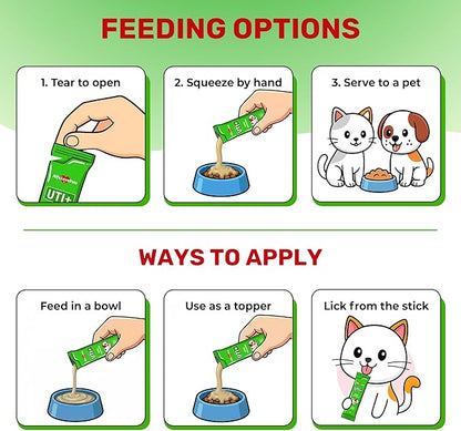 Cat UTI Treatment for Frequent Urination, Bladder & Kidney Irritation – Squeezable Dog UTI Treatment for Natural Care – Creamy UTI+ Cranberry Supplement for Dogs with Chicken Flavor – 10 Sticks x 5 g
