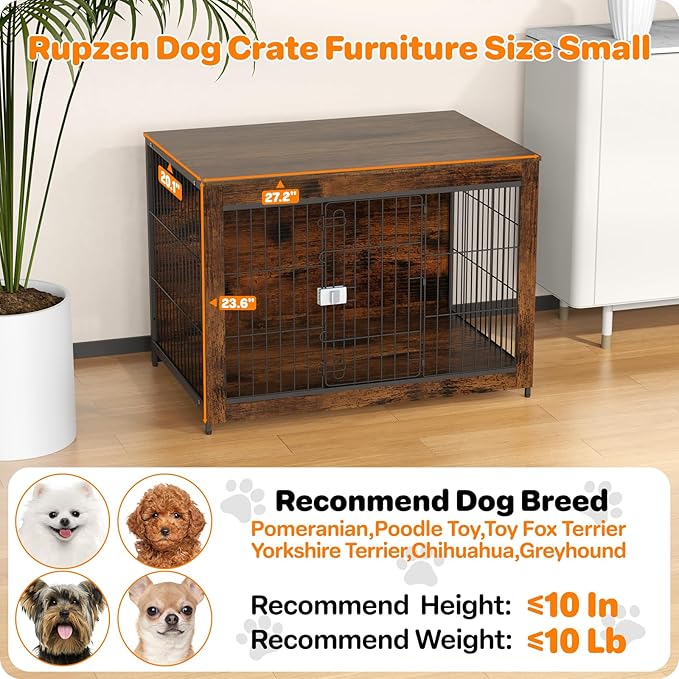 Dog Crate Furniture, Wooden Dog Crate 26in, Decorative Cage with End Table for Dog Indoor Kennel, High Anxiety Dog, Escape-Proof Locks for All Breeds