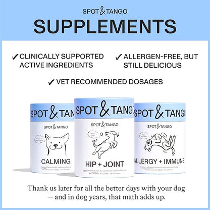 Spot & Tango Allergy + Immune Supplement for Dogs - Vet-Approved For Itchy Skin & Allergy Relief - Wild Alaskan Salmon Oil, Omega-3, Primrose Oil, Biotin - Real Strawberry & Blueberry Flavor, 56 Count