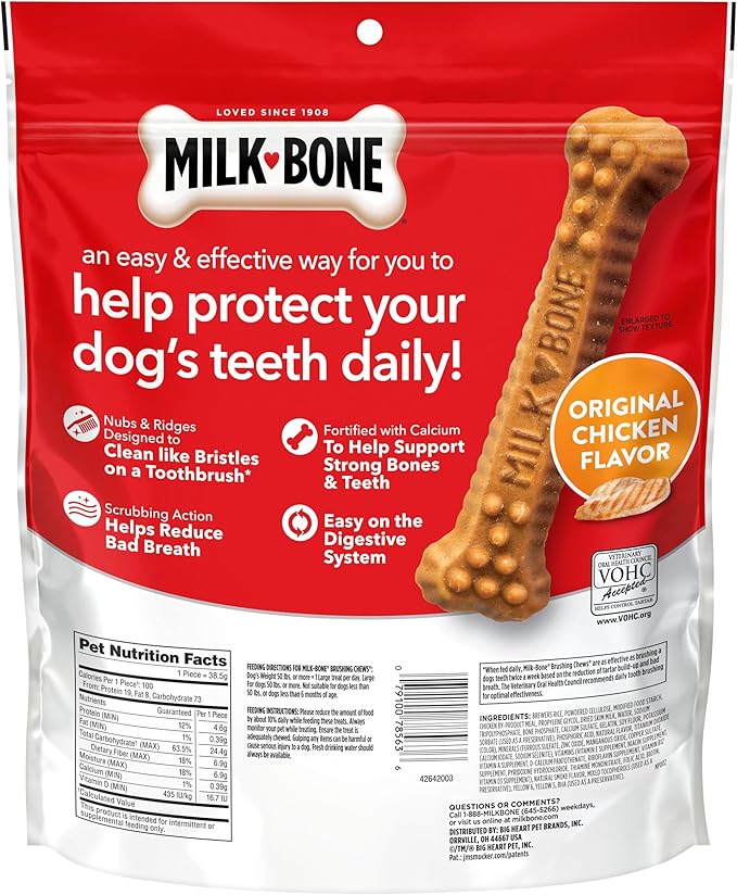 Milk-Bone Brushing Chews Original Chicken Flavor Daily Dental Dog Treats, Large, 33.7 Oz. Bag