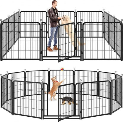 Kfvigoho Dog Playpen Outdoor Extra Wide 12 Piece Panels Heavy Duty Dog Fence 32" Height Anti-Rust with Doors Portable for RV Camping Yard, Total 32FT, 79 Sq.ft, Snowy Black