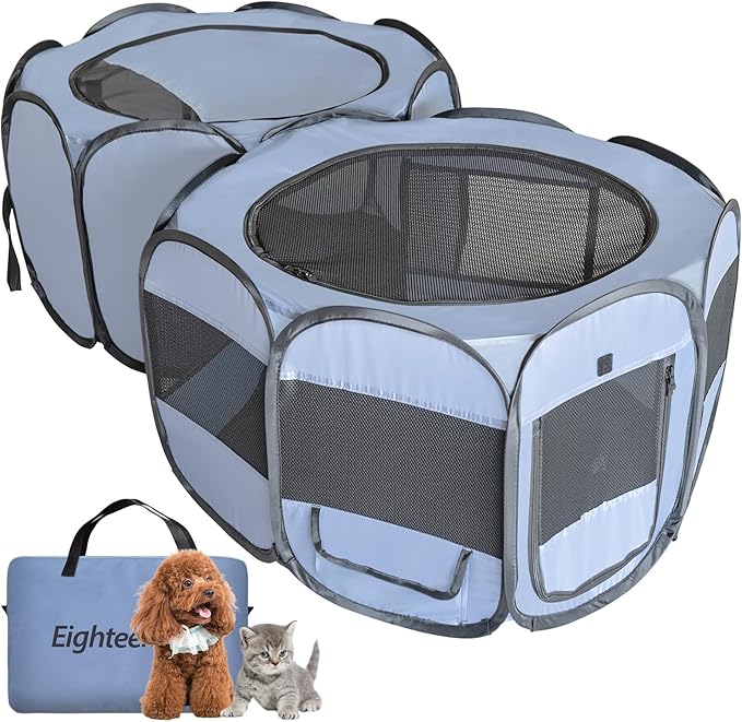 EighteenTek® 2-in-1 Pop up Pet Playpen, Assembly-Free, with Leakproof Pet Pee Pads,Portable Foldable Dog Tent Enclosure Indoor Outdoors Cats Puppy Kittens Small Animals Crates (S, 58" Lx29 Wx17 H)