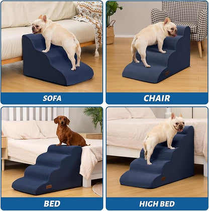 Aodisman 4-Step Dog Stairs and Ramp for Beds or Couches,Non-Slip Sturdy Pet Steps for Small Dogs and Cats,17.4" H,Blue