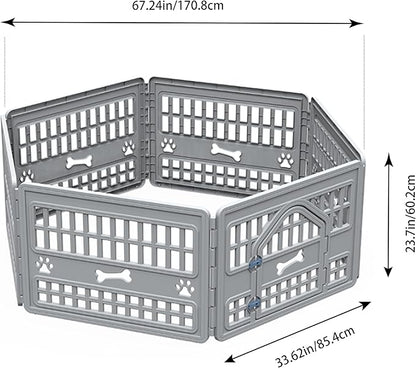 6-Panel Dog Pen Indoor Resin Dog Crate Easy Assemble, Fold It Down, for Dogs Indoor Small, Portable Dog House for Puppies