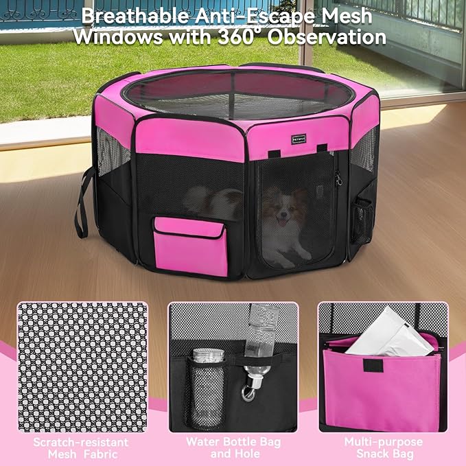 PETSFIT 29" Puppy Playpen with Removable Waterproof Mat & Zippered Roof | RV, Camping, Travel Dog Pen | Indoor/Outdoor Whelping & Cat Observation Space(29.5"x29.5"x16.5"H)