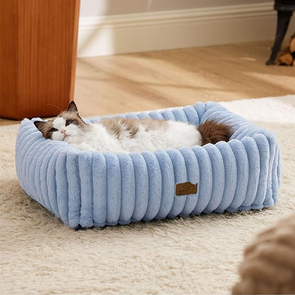 Bedsure ComfyFleece™ Washable Dog Bed for Medium Dogs - Cute Furry Puppy Beds, Rectangle Orthopedic Corduroy Fleece Pet Beds with Removable Zipper Cover, 20x19x6inches, Blue