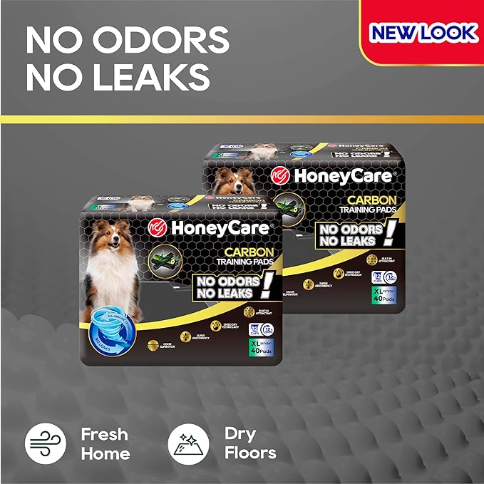 HONEY CARE All-Absorb Puppy Training Pads Dog Potty Pads Absorb Eliminating Urine Odor, Jumbo-Size Charcoal Puppy Pee Pad (Carbon, XL 28x34 inch, 40ct)