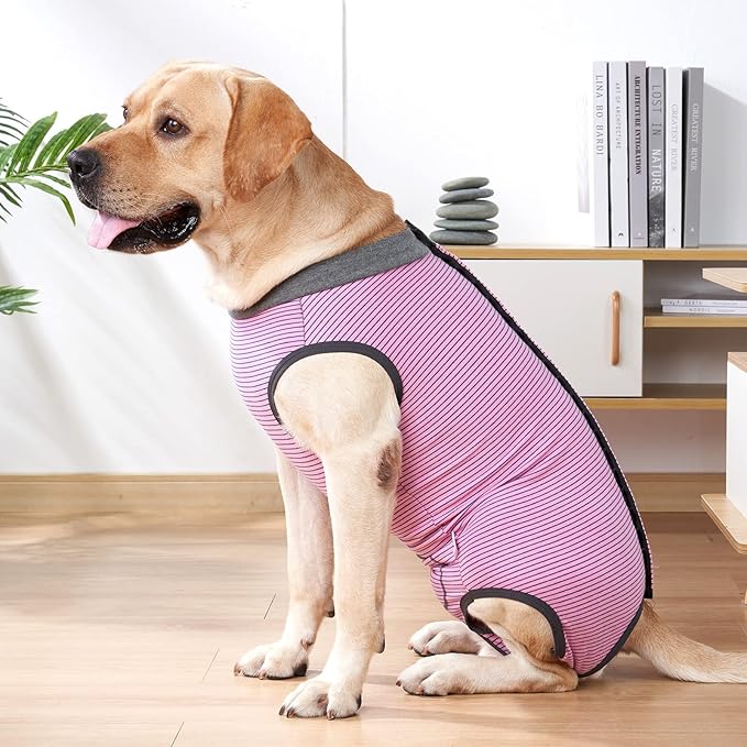 Dotoner Dog Recovery Suit Abdominal Wound Puppy Surgical Clothes Post-Operative Vest Pet After Surgery Wear Substitute E-Collar & Cone(L,Pink)