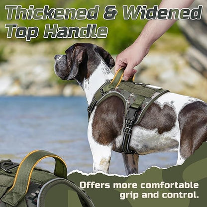 rabbitgoo Tactical Dog Harness for Large Dogs, No Pull Military Service Vest with Handle & Molle, Easy Control for Training Walking, Adjustable Reflective Straps, Green camo, XL