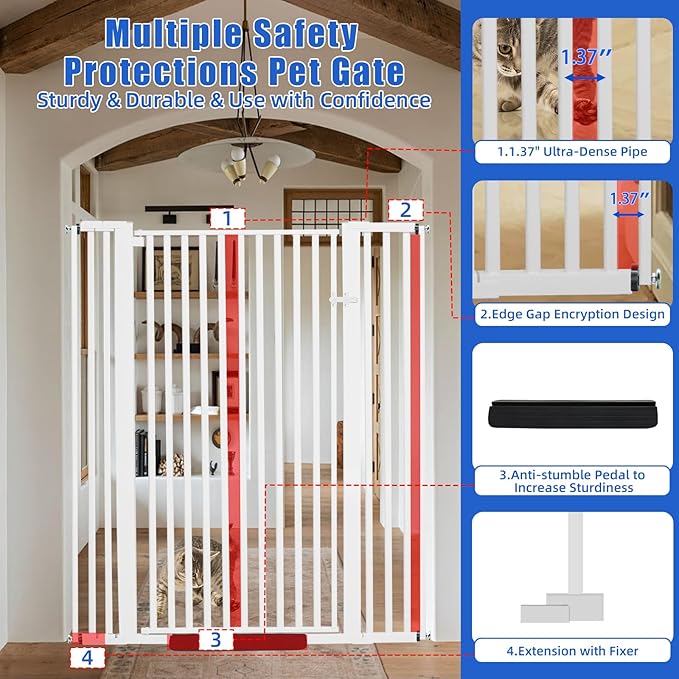 SHYUJAJIE 59 Inch Extra Tall Pet Gate for Cats,29.5-43" Adjustable Wide Dog Gates,No Drilling Pressure Mounted Walk Through Tall Cat Gate for Doorways,Hallway,Stairs