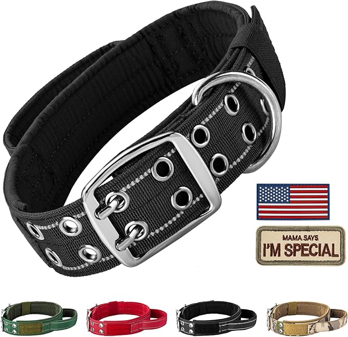 Annchwool Tactical Dog Collar for Medium and Large Dog,Adjustable Military Dog Collar with Soft Padded Handle,Heavy Duty Double Buckle Design(Black,XL)