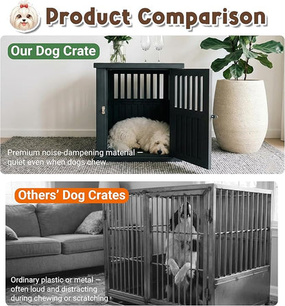 Fancyango Dog Crate Furniture End Table - Decorative Corner Dog House Table for Small to Medium Dogs, Indoor Plastic Dog Crate with Lockable Latch (Classic Black, 29.5" L x 21" W x 25.2" H)