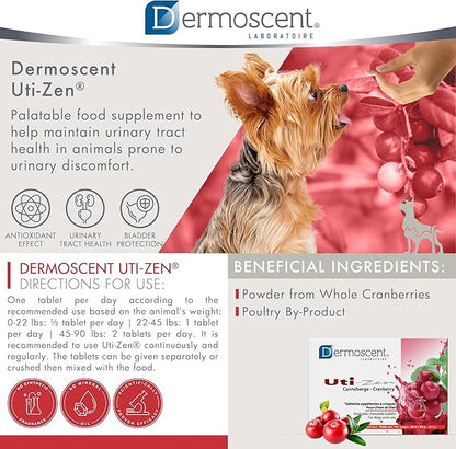 Dermoscent UTI-Zen Cranberry Tablets for Dogs & Cats Food Supplement for Bladder, Kidney & Urinary Tract Health Chicken Flavoured - 30 Tablets