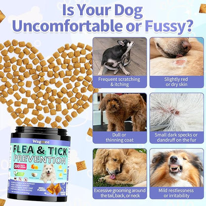 Flea and Tick Prevention for Dogs Chewables – 500 Crunchy & Creamy Tasty Chews, Natural Dog Flea and Tick Treatment Chewable, Oral Flea Chews Supplement for Dogs Puppies, All Breeds & Ages, Chicken