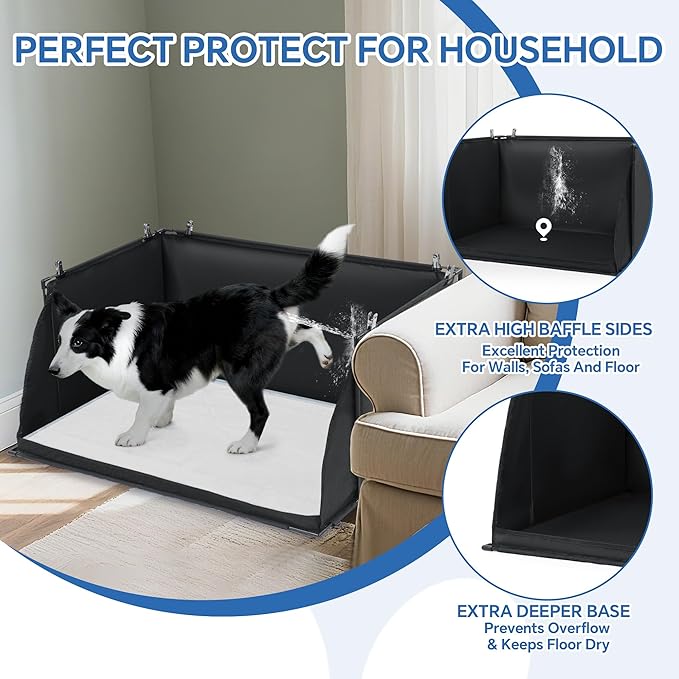 MABOZOO Dog Pee Pad Holder with High Walls, Foldable Dog Litter Box Pee Shields Indoor Dog Potty for Small and Medium Dogs, No Spill Pee Pad Holder Tray for Dogs Work (33.8*28*17.7in). Patent Pending