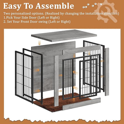 Greesum Modern Dog Crate Furniture That Doubles as a Side Table - Sturdy Wooden Kennel with Double Door Design, Equipped with Soft Cushion & Chew-Resistant Resign, Suitable for Dogs