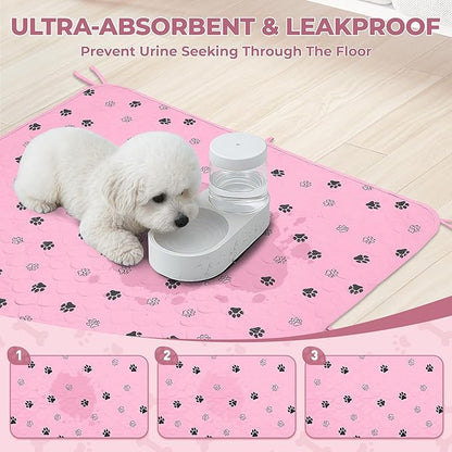 Fostanfly Washable Pee Pads for Dogs, 2 Pack Large 36"x41" Ultra-Absorbent and Leak-Proof Non-Slip Reusable Potty Training Pads for Dogs, Cats, Puppy, Potty of Add 8 Lanyards, Pink